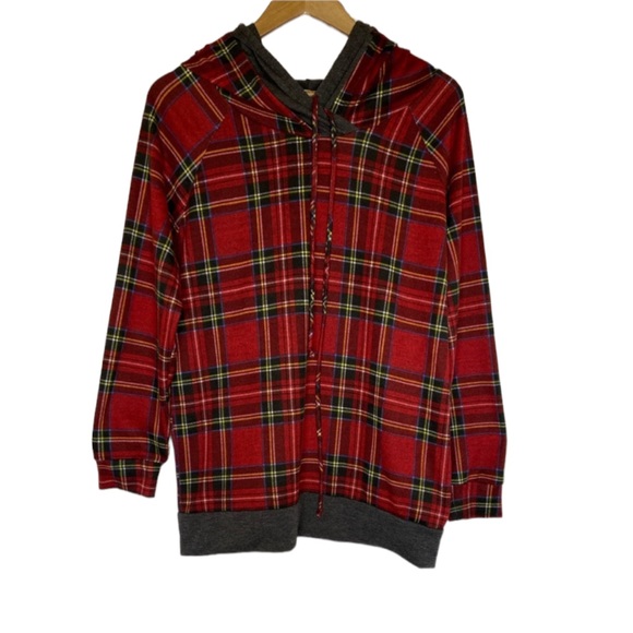 Promesa Tops - Plaid Hooded Pullover Shirt